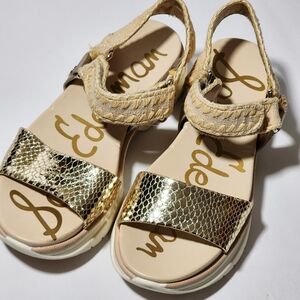 Gold Snake Embossed and Jute Velcro Platform Sandals, Circus by Sam Edelman SZ 6